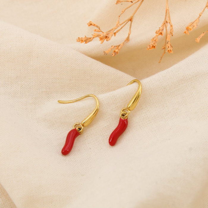 Boucles d'oreilles piment acier inoxydable émail 0325075 rouge Boucles d'oreilles piment acier inoxydable émail 0325075 rouge