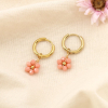 Mini-créoles acier inoxydable fleurs bille facettée cristal 0324152 rose clair