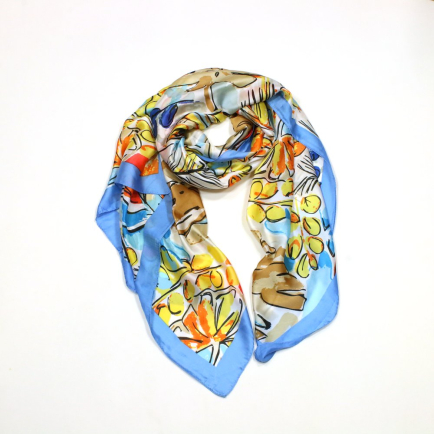 Étole Soie Viscose Imprimé feuille Multicolore 0725019 bleu