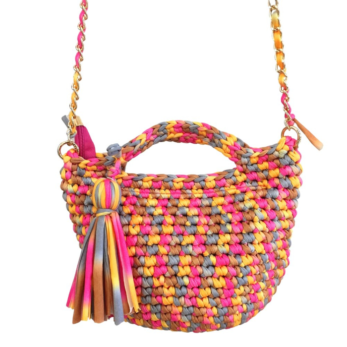 Sac à main tressé en polyester avec bandoulière chaîne 0925023 multi Sac à main tressé en polyester avec bandoulière chaîne 0925023 multi