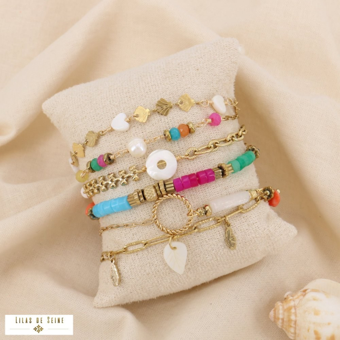 Ensemble de 6 bracelets en acier inoxydable – Nacre, pierre naturelle et perle d’eau douce 0225180 multi Ensemble de 6 bracelets en acier inoxydable – Nacre, pierre naturelle et perle d’eau douce 0225180 multi