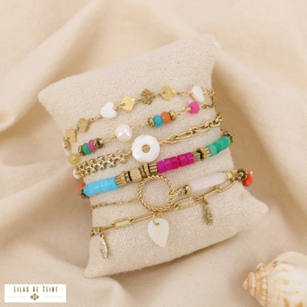 Ensemble de 6 bracelets en acier inoxydable – Nacre, pierre naturelle et perle d’eau douce 0225180 multi