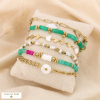 Ensemble 6 bracelets acier inoxydable, nacre véritable, pierre naturelle 0225183 vert