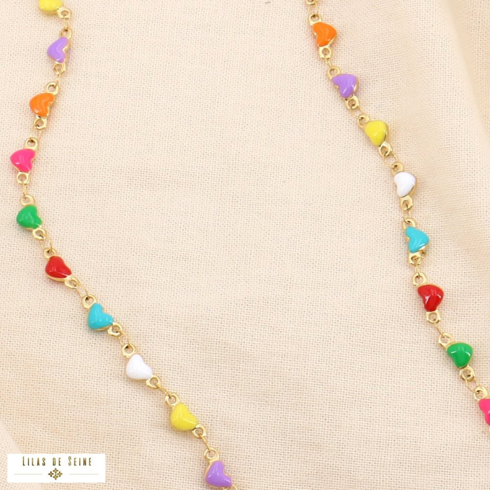 Collier Cœurs Multicolores en Émail et Acier Inoxydable 0124178 multi
