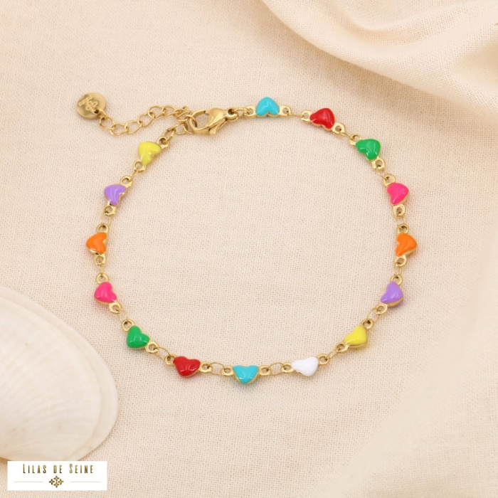 Bracelet Cœurs Multicolores en Émail et Acier Inoxydable 0224115 multi Bracelet Cœurs Multicolores en Émail et Acier Inoxydable 0224115 multi