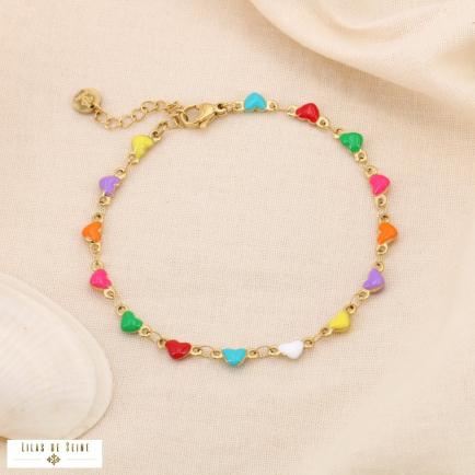 Bracelet Cœurs Multicolores en Émail et Acier Inoxydable 0224115 multi