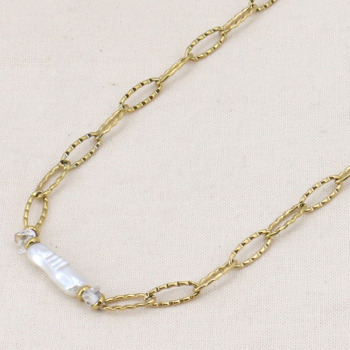 Collier Chaîne Torsadée  Acier Inoxydable Perle Acrylique 0124061 blanc