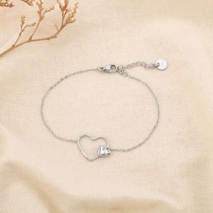 Bracelet en acier inoxydable double cœur 0225163 argenté