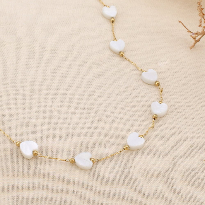Collier en acier inoxydable et cœurs en nacre naturelle 0125159 blanc