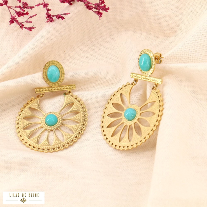 Boucles d’oreilles XXL acier inoxydable pierre naturelle 0324055 vert aqua Boucles d’oreilles XXL acier inoxydable pierre naturelle 0324055 vert aqua