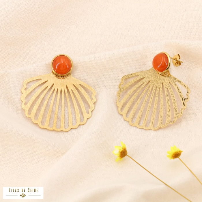 Boucles d’oreilles XXL acier inoxydable pierre naturelle 0324034 orange Boucles d’oreilles XXL acier inoxydable pierre naturelle 0324034 orange