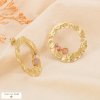 Boucles d’oreilles rondes martelées acier pierre naturelle 0324119 rose