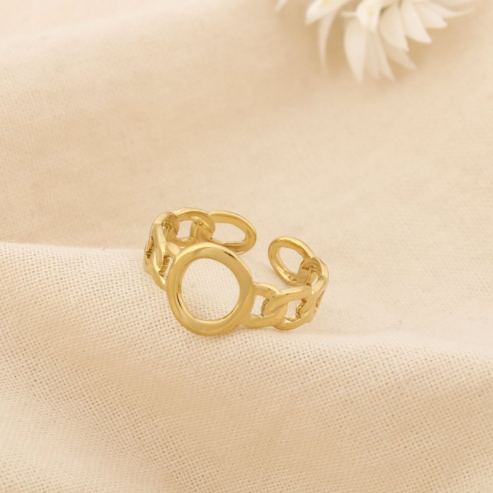 Bague ouverte à maillons en acier inoxydable 0425046 doré Bague ouverte à maillons en acier inoxydable 0425046 doré