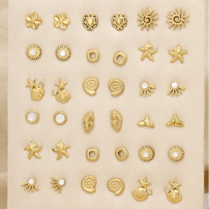 Ensemble 18 puces d'oreilles acier nacre strass 0325128 doré