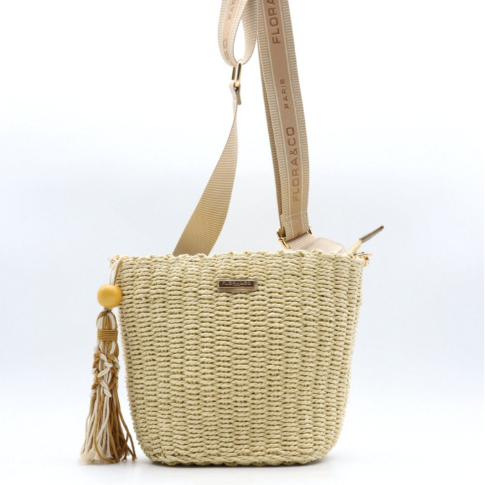 Sac seau Flora&Co paille papier simili-cuir pompon tassel 0925027 écru Sac seau Flora&Co paille papier simili-cuir pompon tassel 0925027 écru