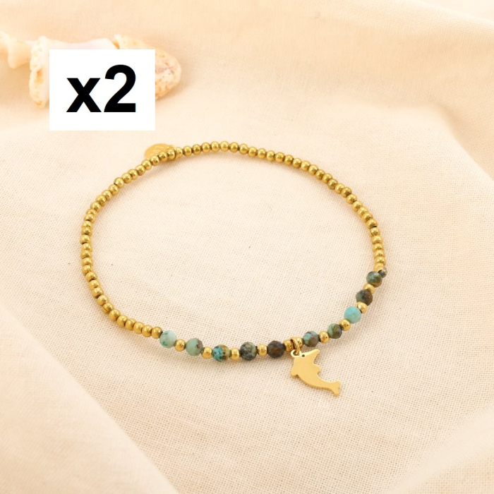 2 Bracelets élastiques fins acier pierre dauphin 0225191 vert 2 Bracelets élastiques fins acier pierre dauphin 0225191 vert