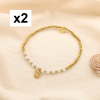 2 Bracelets élastiques acier pierre escargot de mer 0225192 blanc
