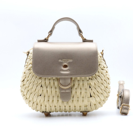 Sac porte épaule paille papier rabat similicuir Flora&Co femme 0924024 beige taupe métal