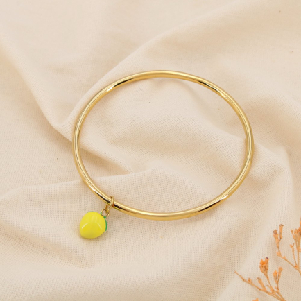 Bracelet jonc acier inoxydable breloque citron émail 0225232 doré