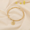 Bracelet jonc acier inoxydable breloque soleil cœur gravé 0225234 doré