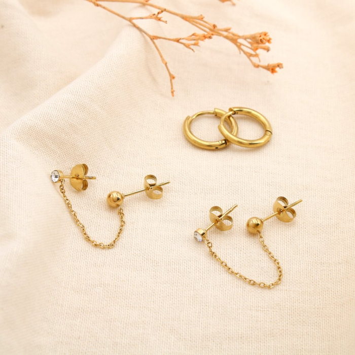 Ensemble bijoux d’oreilles acier inoxydable strass 0325111 doré Ensemble bijoux d’oreilles acier inoxydable strass 0325111 doré