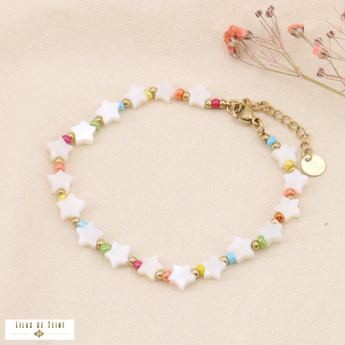 Bracelet acier inoxydable étoile nacre billes femme 0222024 multi Bracelet acier inoxydable étoile nacre billes femme 0222024 multi