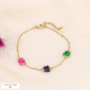 Bracelet acier inoxydable fleurs pierre naturelle 0223555 multi