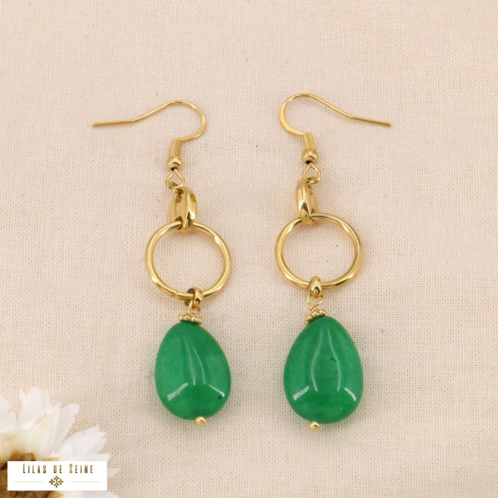 Boucles d’oreilles pendantes acier inoxydable goutte colorée 0324072 vert Boucles d’oreilles pendantes acier inoxydable goutte colorée 0324072 vert