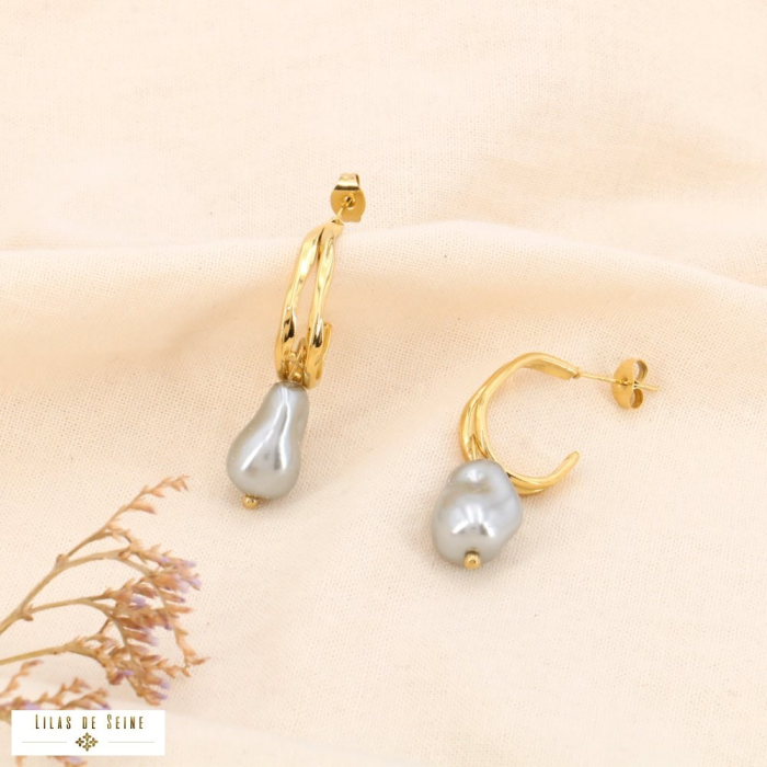 Boucles d’oreilles acier inoxydable perle baroque 0324017 gris clair Boucles d’oreilles acier inoxydable perle baroque 0324017 gris clair