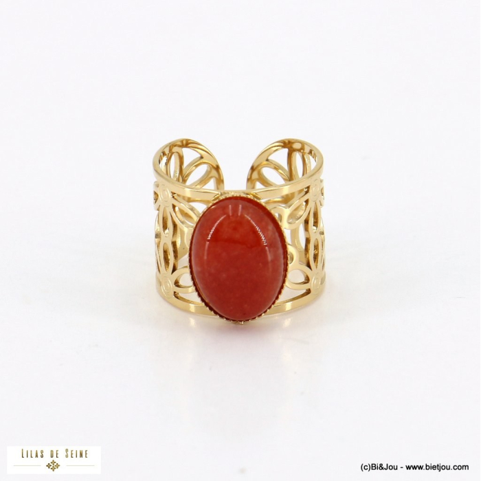 Bague ajustable acier inoxydable cabochon pierre naturelle 0422529 rouge bordeaux Bague ajustable acier inoxydable cabochon pierre naturelle 0422529 rouge bordeaux
