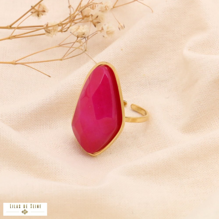 Bague oversize acier inoxydable pierre naturelle 0423511 fushia Bague oversize acier inoxydable pierre naturelle 0423511 fushia