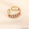 Bague double anneaux acier inoxydable billes pierre 0423037 vieux rose