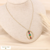 Collier acier inoxydable pendentif ovale cabochons pierre 0123529 multi