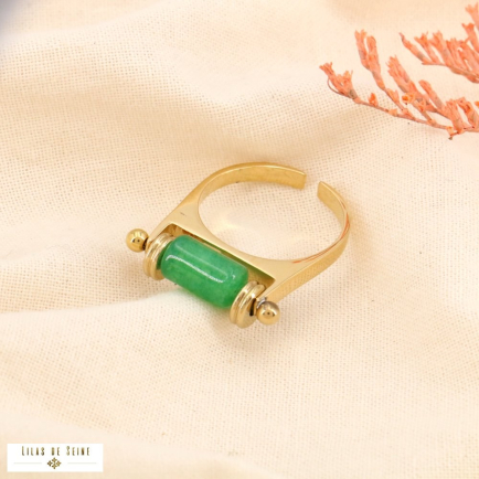 Bague talisman acier inoxydable pierre naturelle 0423550 vert