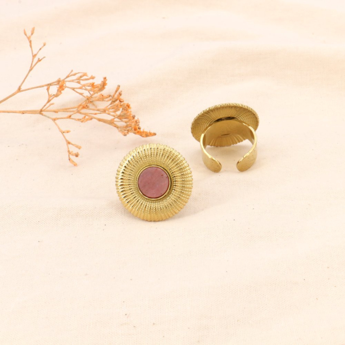 Bague ronde acier inoxydable pierre naturelle 0424058 rose Bague ronde acier inoxydable pierre naturelle 0424058 rose