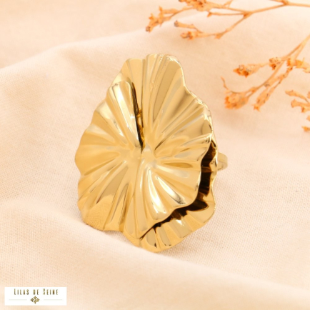 Bague oversize fleur stylisée acier inoxydable 0424513 doré