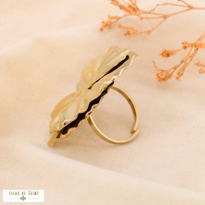 Bague oversize fleur stylisée acier inoxydable 0424513 doré