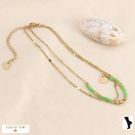Chaîne de cheville double rang acier inoxydable billes cristal 0223167 vert