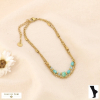 Chaîne de cheville double rangs acier inoxydable perles pierre cristal 0224044 vert aqua