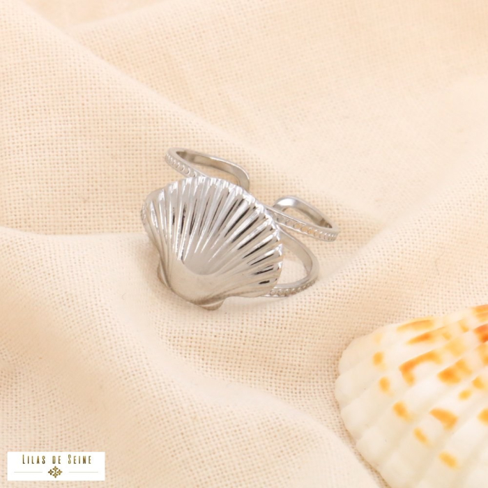 Bague double anneaux coquillage acier inoxydable 0424014 argenté Bague double anneaux coquillage acier inoxydable 0424014 argenté