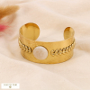Bracelet jonc large acier inoxydable cabochon pierre 0224030 blanc