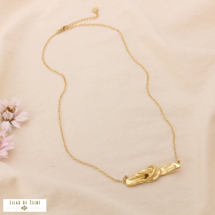 Collier acier inoxydable pendentif nœud stylisé 0124504 doré