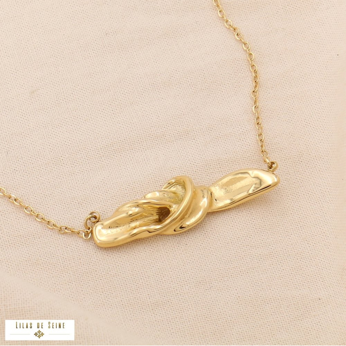 Collier acier inoxydable pendentif nœud stylisé 0124504 doré