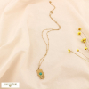 Collier pendentif vertical acier inoxydable cabochon pierre naturelle 0124201 vert
