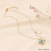 Collier fleur acier inoxydable cabochon 0123112 bleu turquoise