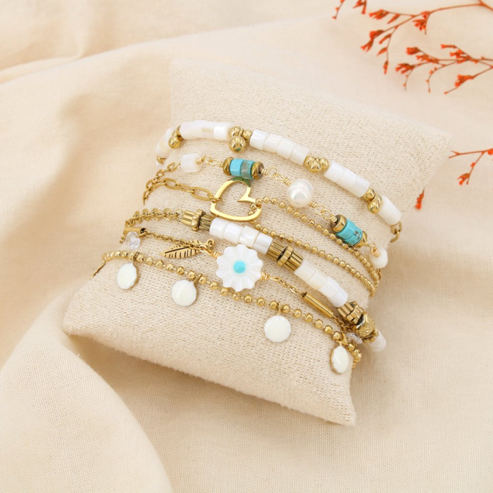 Ensemble 6 Bracelets Femme Acier Inoxydable 0225255 blanc Ensemble 6 Bracelets Femme Acier Inoxydable 0225255 blanc