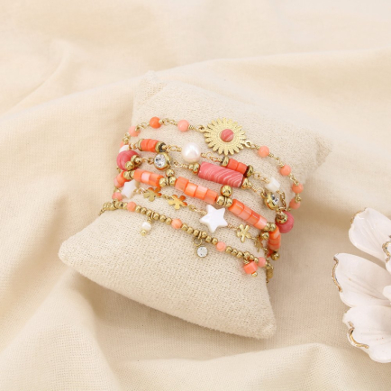 Ensemble 6 Bracelets Femme Acier Inoxydable 0225260 rouge corail