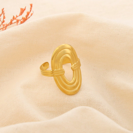 Bague acier inoxydable ouverte ovale ajouré design 0425085 doré