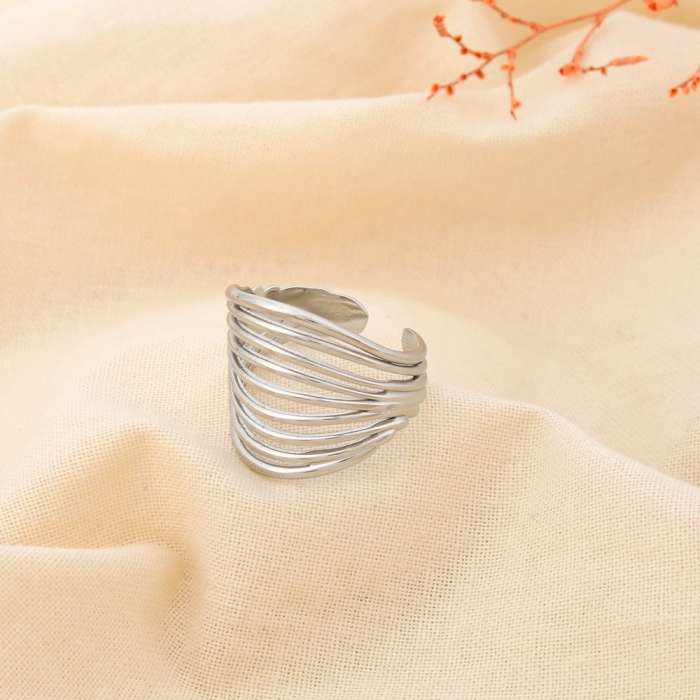Bague acier inoxydable ouverte multi rang ajouré 0425086 argenté Bague acier inoxydable ouverte multi rang ajouré 0425086 argenté