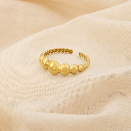 Bague acier inoxydable ouverte effet boule en relief 0425084 doré